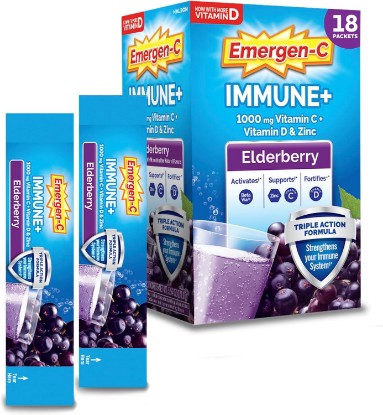 Picture of Emergen-C Immune+ Triple Action Immune Support Powder, Elderberry, 18 ct