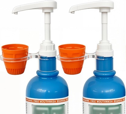 Picture of Mouthwash Dispenser Pump with Cup Holder Compatible with TheraBreath 16 Fl Oz Mouthwash Oral Rinse Reusable Mouthwash Pump Dispenser Set for Bathroom Easy to Use - 2pack
