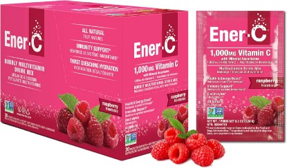 Picture of Ener-C Multivitamin Drink Mix, Electrolytes Powder - Raspberry, 30 Count | Vitamin Packets for Water, Vitamin Drink Mix, Hydration Liquid Mix, Immune Booster for Adults, Healthy Energy