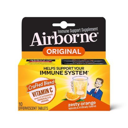 Picture of Airborne Zesty Orange Effervescent Tablets, 10 count - 1000mg of Vitamin C - Immune Support Supplement (Pack of 3)