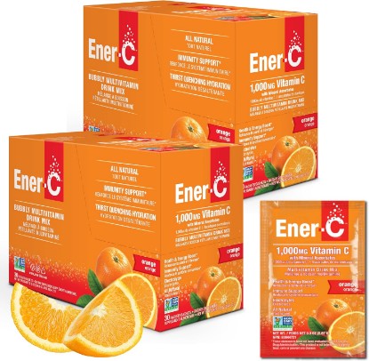 Picture of Ener-C Multivitamin Drink Mix, Immune Booster for Adults - Orange, 60 Count | Vitamin Packets for Water, Electrolytes Powder Packets, Vitamin Drink Mix, Hydration Liquid Mix