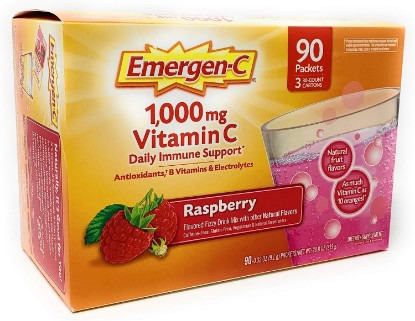 Picture of Emergen-C Dietary Supplement, 1,000mg Vitamin C, Raspberry Flavor, 90-Count