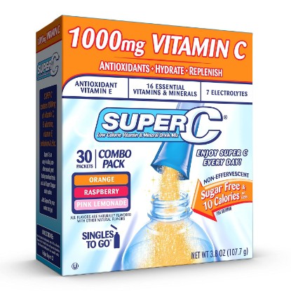 Picture of Singles To Go! Super C Water Drink Mix Variety Pack, 3 Flavors, 30 Packets [Amazon-developed Certification] Compact by Design
