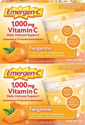Picture of Emergen-C 1000mg Vitamin C Powder, with Antioxidants, B Vitamins and Electrolytes, Vitamin C Supplements for Immune Support, Caffeine Free Drink Mix, Tangerine Flavor - 60 Count/2 Month Supply