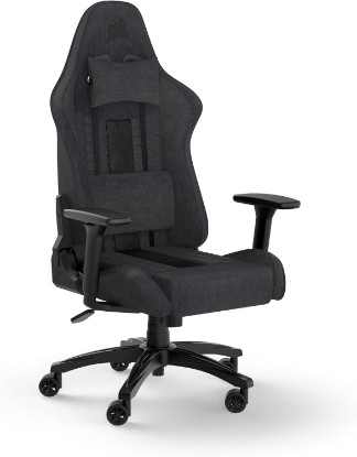 Picture of Corsair TC100 Relaxed Gaming Chair - Fabric - Racing-Inspired Design - Lumbar Pillow - Detachable Memory Foam Neck Pillow - Adjustable Seat Height - Adjustable Armrests - Gray and Black