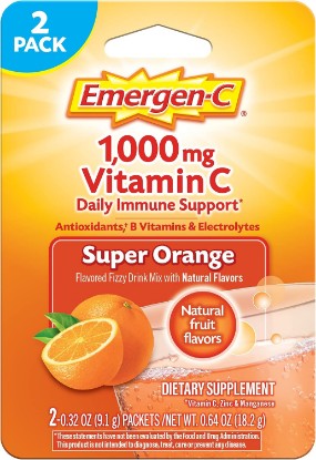 Picture of Emergen-C 1000mg Vitamin C Immune Support Powder, Super Orange, 2 ct | B Vitamins for Energy, Zinc and Manganese, Vitamin D, Electrolytes, Natural Flavor, Dissolves Quick