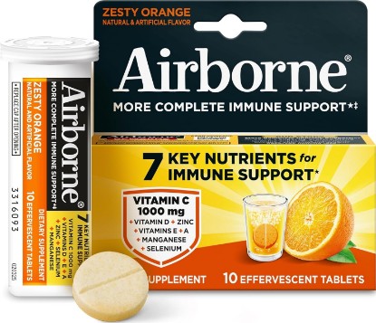 Picture of Airborne 1000mg Vitamin C Immune Support Zesty Orange Effervescent Tablets, 10ct