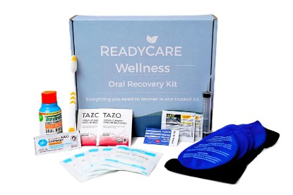 Picture of Dental Recovery Kit – Post‑Procedure & Oral Surgery Recovery Kit that includes a Hot/Cold Wrap, Gauze, Tea Bags, Syringe, Advil®, Toothbrush, TheraBreath®, and Essentials USDA Organic