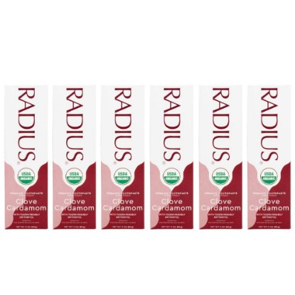 Picture of RADIUS USDA Organic Toothpaste 3oz Non Toxic Chemical-Free Gluten-Free Designed to Improve Gum Health & Prevent Cavity - Clove Cardamom - Pack of 6 USDA Organic