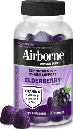 Picture of Airborne Elderberry + Zinc & Vitamin C Gummies For Adults, Immune Support Vitamin D & Zinc Gummies With Powerful Antioxidant Vitamins C D & E - 50 Gummies, Elderberry Flavor | Powerful Antioxidants, Elderberry Flavor, Immune Support Supplements, Immune health, Gummies for Adults, Multivitamin, Tasty