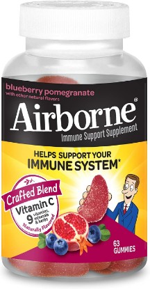 Picture of Airborne 750mg Vitamin C Gummies for Adults, Immune Support Supplement with Powerful Antioxidants Vitamins A C & E - 63 Gummies, Blueberry Pomegranate Flavor