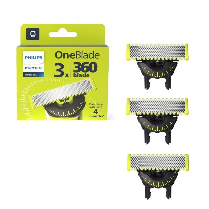 Picture of Philips Norelco OneBlade 360 Replacement Blades, 3 Pack | Genuine OneBlade 360 Blades, Stainless Steel, 360 Flex, Trim Edge and Shave, Up to 12-Month Supply, QP430/80 GreenCircle Certified: Certified Environmental Facts Label GreenCircle Sustainable Energy Practices