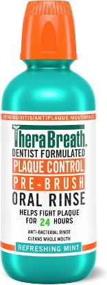 Picture of TheraBreath Plaque Control Pre-Brush Oral Rinse, Refreshing Mint Flavor, Antigingivitis and Antiplaque Rinse, Dentist Formulated, Alcohol Free, 16 Fl Oz