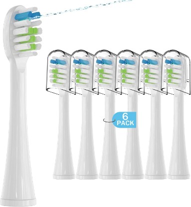 Picture of 6 Pack Replacement Replacement Brush Heads for 𝗪𝗮𝘁𝗲𝗿𝗽𝗶𝗸 𝐒𝐨𝐧𝐢𝐜-𝐅𝐮𝐬𝐢𝐨𝐧 Flossing Toothbrush Compatible with Sonic Fusion SF01/SF02 and Sonic Fusion 2.0 SF03/SF04- White with Caps