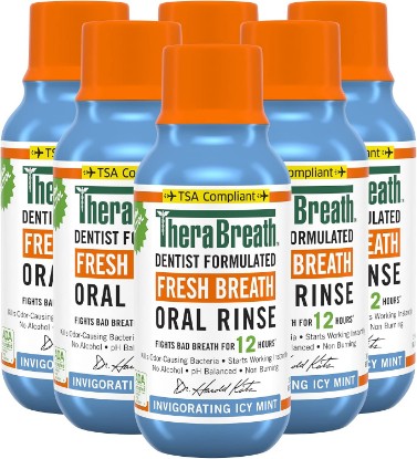 Picture of TheraBreath Fresh Breath Dentist Formulated Oral Rinse, Icy Mint, 3 Ounce (Pack of 6)