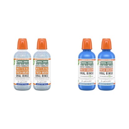 Picture of TheraBreath Whitening Mouthwash, Dazzling Mint, Dentist Formulated, 16 Fl Oz (2-Pack) & Fresh Breath Mouthwash, ICY Mint Flavor, Alcohol-Free, 16 Fl Oz (Pack of 2)