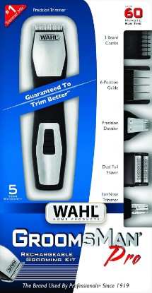Picture of Wahl 9855-300 Groomsman Pro All-in-one Rechargeable Grooming Kit, Black/Silver