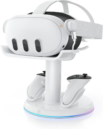 Picture of AMVR Magnetic Charging Dock Compatible with Meta Quest 3/3S, 30W Fast Charger VR Stand with 2 Rechargeable Controller Batteries, USB-C Port＆Overcharge Protection, Space-Saving&Aesthetics, 6 RGB Modes