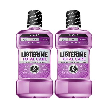 Picture of Listerine Total Care Anticavity Mouthwash, Intense Mint, 33.8 fl. oz/1L x 2 | Anticavity Fluoride Mouthwash, Prevents Cavities, Helps Kill 99% of Bad Breath Germs, ADA-Accepted