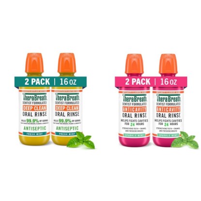Picture of TheraBreath Deep Clean Antigingivitis Alcohol-Free Mouthwash 2-Pack Bundle with Anticavity Fluoride Sparkle Mint Mouthwash 2-Pack