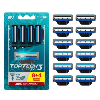 Picture of Razor 3 for Men - Replaceable Cartridges for Manual Shaving Razor - 3-Blade Technology Refills - Fits Gillette Mach3 - Soft Shave Sharp Blades - Cost-effective Refill (8 refills)