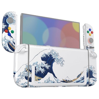 Picture of eXtremeRate DIY Replacement Shell Buttons for Nintendo Switch 2, Custom Full Set Back Plate Controller Housing with Buttons for Switch 2 Handheld Console & Joycon 2 - Deluxe Version - The Great Wave