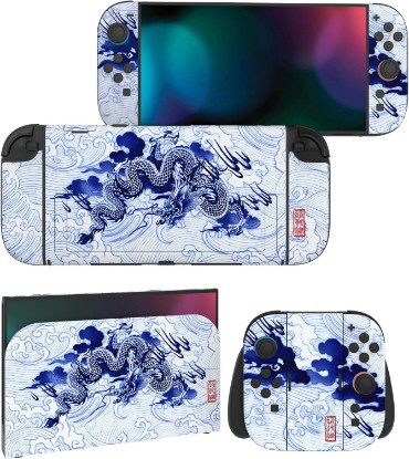 Picture of PlayVital for Nintendo Switch 2 Skin Full Set (2-Pack) - Protective Vinyl Decal Stickers for Switch 2 Console, Joycons, Handle Grips & Dock | No Residue, Anti-Scratch - Qinghua Porcelain Style