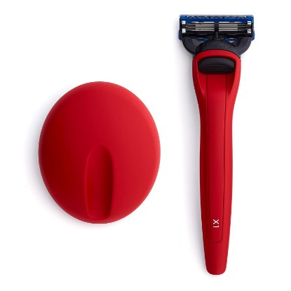 Picture of Bolin Webb X1 Razor & Stand - Award-Winning Razors for Men with Gillette Fusion 5 Blades, Designer Matte Red Shaving Razor for Smooth Close Shave - Premium Men’s Grooming Gift - Made in UK