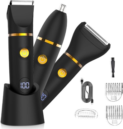 Picture of Zesuti Manscape Body Hair Trimmer for Men,3 in 1 Versatile Grooming Kit | IPX6 Waterproof Pubic Hair Trimmer,Electric Shaver for Groin,Face,Beard,Nose,Body Groomer with Ceramic Blades, Mens Gifts