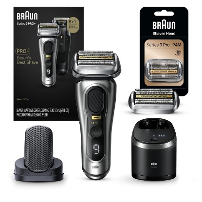 Picture of Braun Series 9 PRO+ Electric Razor for Men, 5 Pro Shaving Elements and Shave-Preparing ProComfort Head, Charging Stand, 9597cc & Shaver Head Replacement Part 94M, Compatible w/Series 9 Pro & Series 9
