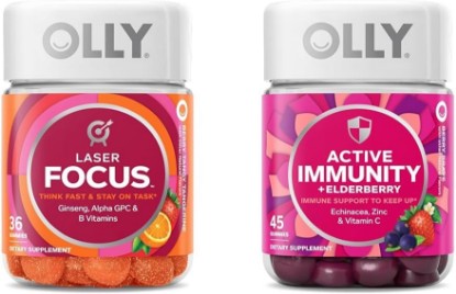 Picture of OLLY Laser Focus Ginseng Alpha GPC B Vitamins 36 Count & Active Immunity Elderberry 45 Gummies
