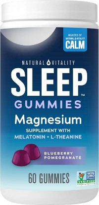 Picture of Natural Vitality CALM Sleep Gummies Magnesium Supplement, Melatonin & Magnesium Citrate, Sleep Aid Gummies, L-Theanine, Gluten Free, Helps the Body Ease into Sleep, Blueberry Pomegranate 60 Count