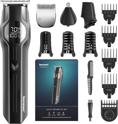 Picture of kensen Beard Trimmer for Men - 14 in 1 Professional Mens Grooming Kits, Dual Speed Electric Shaver and Hair Clipper for Beard Head Body Face Nose Ear Mustache Trimmer IPX7 Level LED Display 210 Min Global Recycled Standard