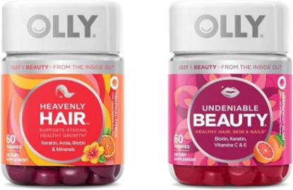 Picture of OLLY Heavenly Hair Gummy, Supports Healthy Hair, Keratin, Biotin & Undeniable Beauty Gummy, For Hair, Skin, Nails, Biotin, Vitamin C, Keratin, Chewable Supplement, Grapefruit, 30 Day Supply - 60 Count