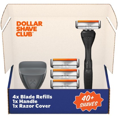 Picture of Dollar Shave Club Travel Shave Set (Black) | 4 Blade Travel Razor Kit | Travel Razor Set, One Travel Cover and 4 Razor Replacements, 4 Blade, Black Handle, For Sensitive Skin, Razors for Men