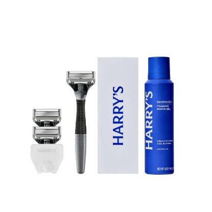 Picture of Harry's Original Shaving Kit for Men - Razor Handle, 3 Refills, Shave Gel | Includes Travel Blade Cover - German Engineered - Charcoal