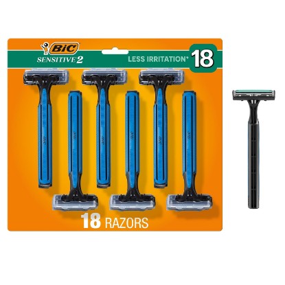 Picture of BIC Sensitive 2 Mens Disposable 2-Blade Razors, 18-Pack for Daily Grooming | 18 Disposable Razors Designed for Sensitive Skin | Aloe and Vitamin E Moisture Strip | Pivoting Head for Comfortable Shaving