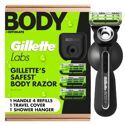 Picture of Gillette Labs Body + Intimate Razor For Men, Handle + 4 Blade Refills, Travel Cover