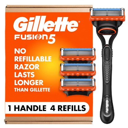 Picture of Gillette Fusion5 Razors for Men, 1 Razor, 4 Blade Refills, Lubrastrip for a More Comfortable Shave