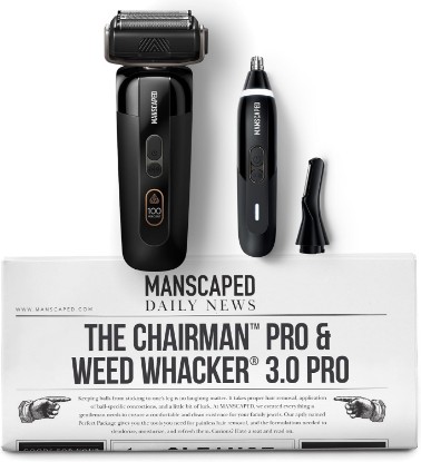 Picture of MANSCAPED The Chairman™ PRO Electric Foil Shaver & Weed Whacker® 3.0 | Men's Dual-Blade Nose, Ear & Eyebrow Hair Trimmer – SkinSafe® & FlexAdjust Technology, Travel Locks, Waterproof