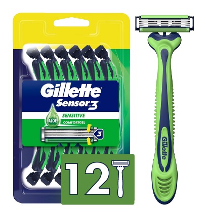 Picture of Gillette Sensor3 Sensitive Men's Disposable Shaving Razors, 12 Count