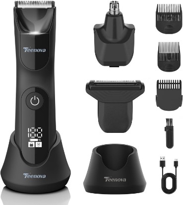 Picture of Manscape Body Hair Trimmer for Men, No Nick Pubic Bikini Trimmer for Women, 3 in 1 Versatile Groin Shaver with Nose Hair Trimmer, Cordless Dock Charging, LED Display, Wet/Dry Grommer (Black)