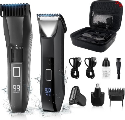 Picture of Beatslm Manscape Body & Beard Trimmer for Men, IPX7 Waterproof Groomer Kit | LED Light Groin & Body Hair Trimmer, Ball Shaver, Nose Clippers, Wet/Dry Grooming Kit, Rechargeable Travel Case, LED Display