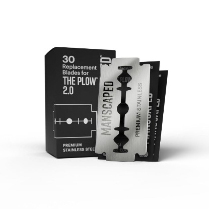 Picture of MANSCAPED The Plow® 2.0 Razor Blade Refill – 30 Pack Premium Stainless Steel Double-Edge Replacement Blades, Sharp & Durable Design for Smooth, Irritation-Reducing Face Shaving [Amazon-developed Certification] Compact by Design