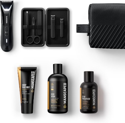 Picture of MANSCAPED The Premier Package 5.0 Ultra, with The Lawn Mower® 5.0 Ultra | Men's Groin & Body Hair Trimmer, Shears 3.0, Crop Preserver® Ball Deodorant, Refined® Body Wash, Crop Soother™, Shed 2.0