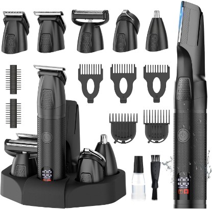 Picture of Bomxin Manscape Body & Beard Trimmer for Men,Waterproof,6 in 1 Grooming Kit | Professional Manscape Trimmer,Multifunctional Mens Grooming Kit,Wet/Dry,No Nick,Rechargeable,Charges Via Type-C Dock