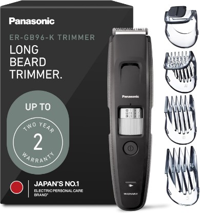 Picture of Panasonic Long Beard Trimmer for Men, 58 Length Settings and 4 Attachments to Cut and Detail, Corded or Cordless Beard Trimmer for Men – ER-GB96-K (Black)