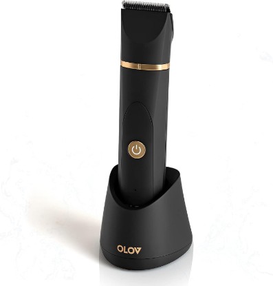 Picture of OLOV Electric Body Hair Trimmer - Groin Trimmer for Men - Bikini Trimmer Women - Wet/Dry Shaver Groomer, Replaceable Ceramic Blade Heads, USB Recharge Dock, Waterproof Hygiene Razor,Black