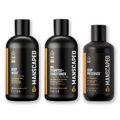 Picture of MANSCAPED Fresh Start Kit, Men’s Daily Shower & Deodorant Set with Body Wash (8oz), 2-in-1 Shampoo & Conditioner (8oz), Crop Preserver® Ball Deodorant (6oz) – Hydrating, Anti-Chafing, Refined® Scent