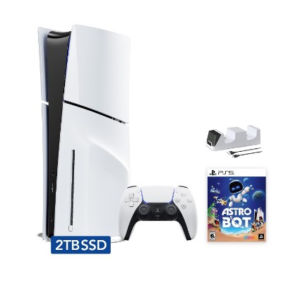 Picture of Sony PlayStation 5 Slim Disc 2TB SSD Edition Bundle with Astro Bot and C-Gamers Dual-Controller Charger - PS5 Upgraded with 2TB Ultra Fast SSD, White